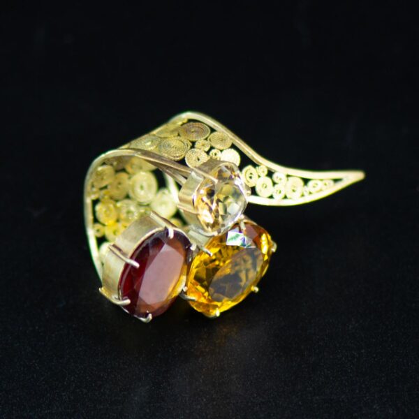 Statement Gold Filigree Citrine & Garnet Ring side view