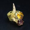 Statement Gold Filigree Citrine & Garnet Ring front side view