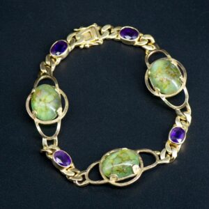 Heirloom amethyst and green jewellery redesign bracelet above